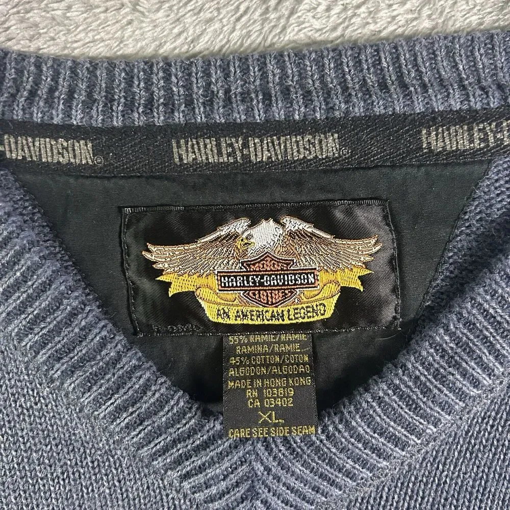 VTG‎ Harley-Davidson Sweater Men's XL Gray Long Sleeve V-neck Ramie Cotton Blend